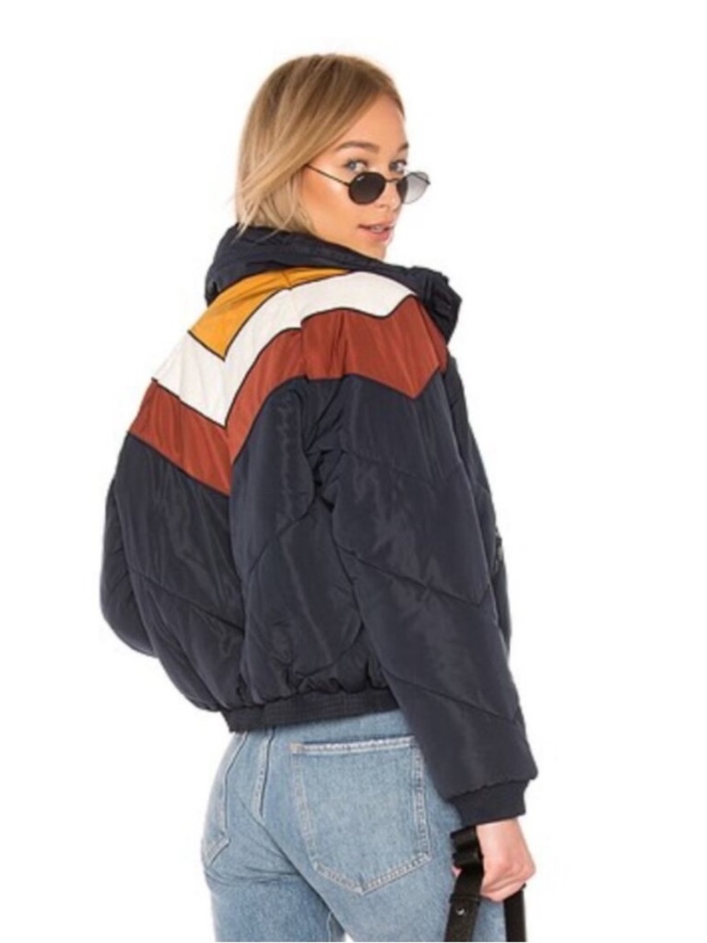 Free People Heidi Ski Puffer Jacket Navy Colorblock Size Small